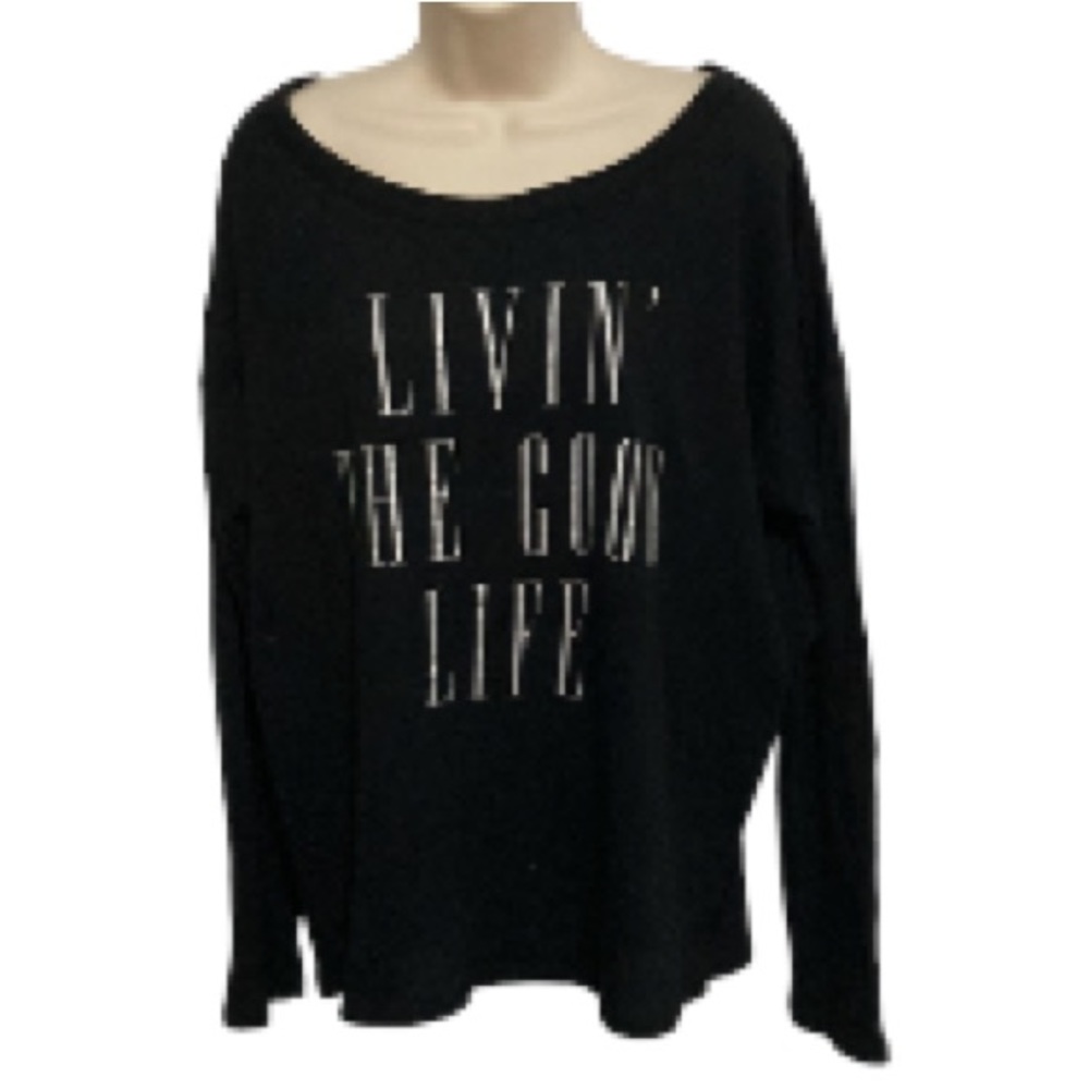 VICTORIAS SECRET PINK Livin’ The Good Life Black and Silver Glitter Tshirt Large